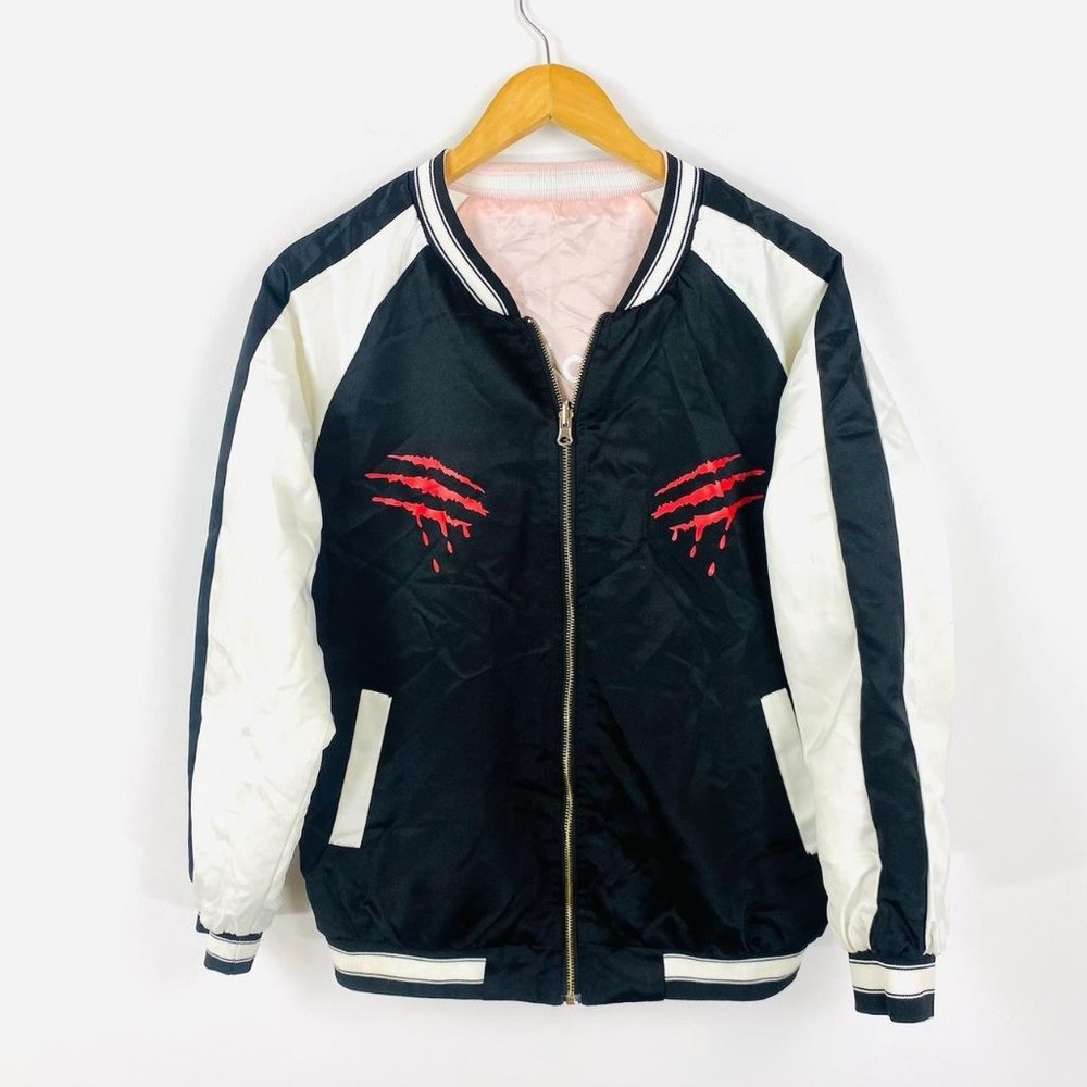 Slash print reversible souvenir bomber varsity baseball jacket size 10 - Picture 3 of 5